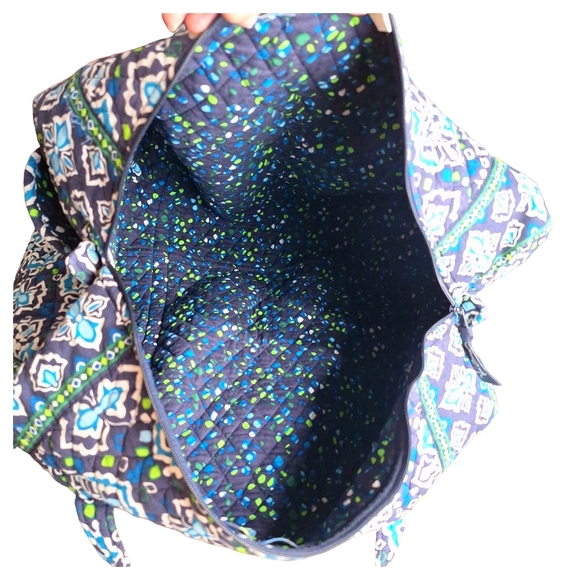 Retired Vera Bradley Blue Ink Large Duffel Weekender Bag Luggage - Picture 9 of 11